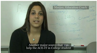 Screen shot of video, with Marjan, and education coach